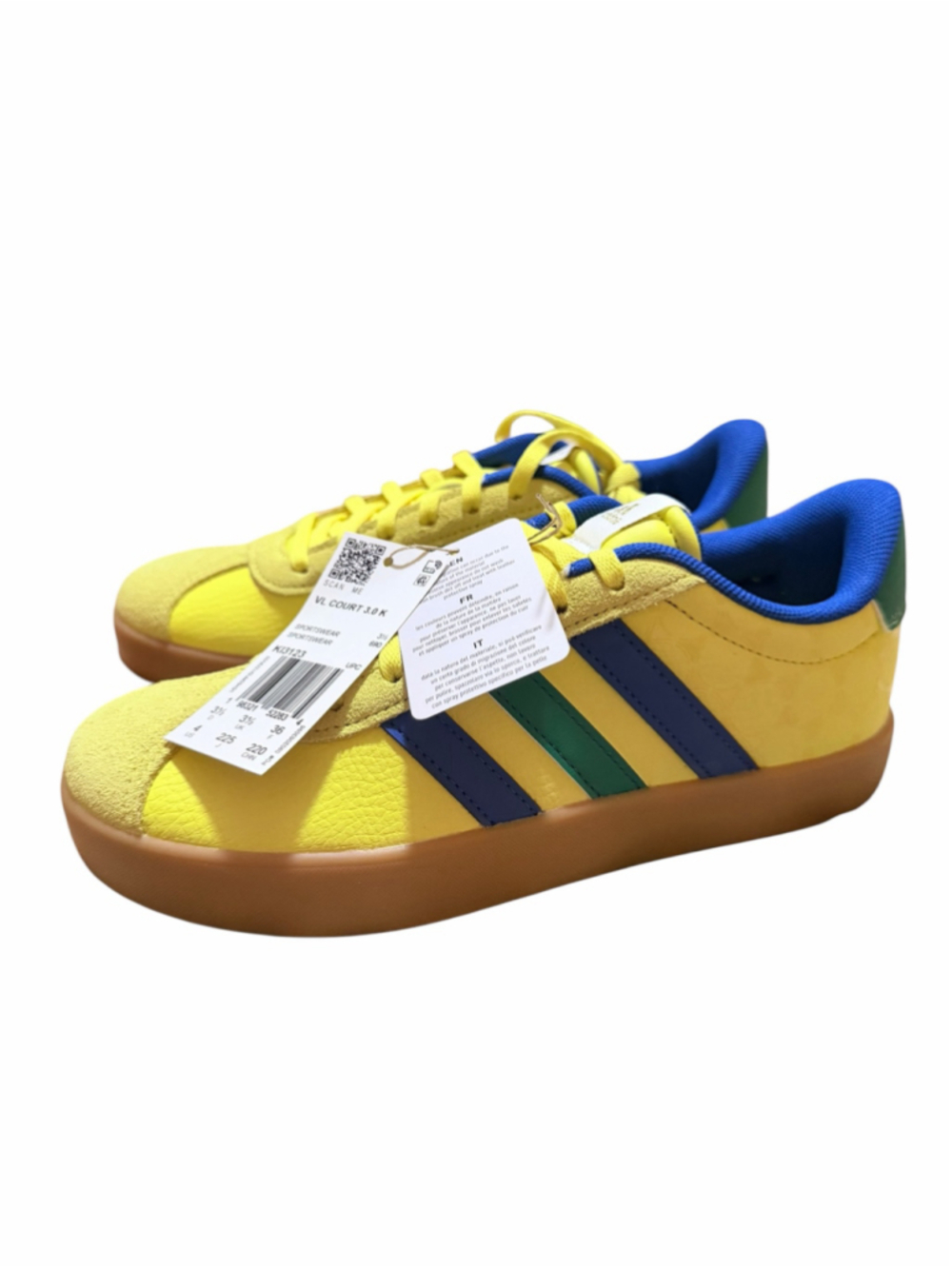 Boys Adidas VL Court 3.0 Sneakers Size 4 Yellow Blue - Picture 4 of 12